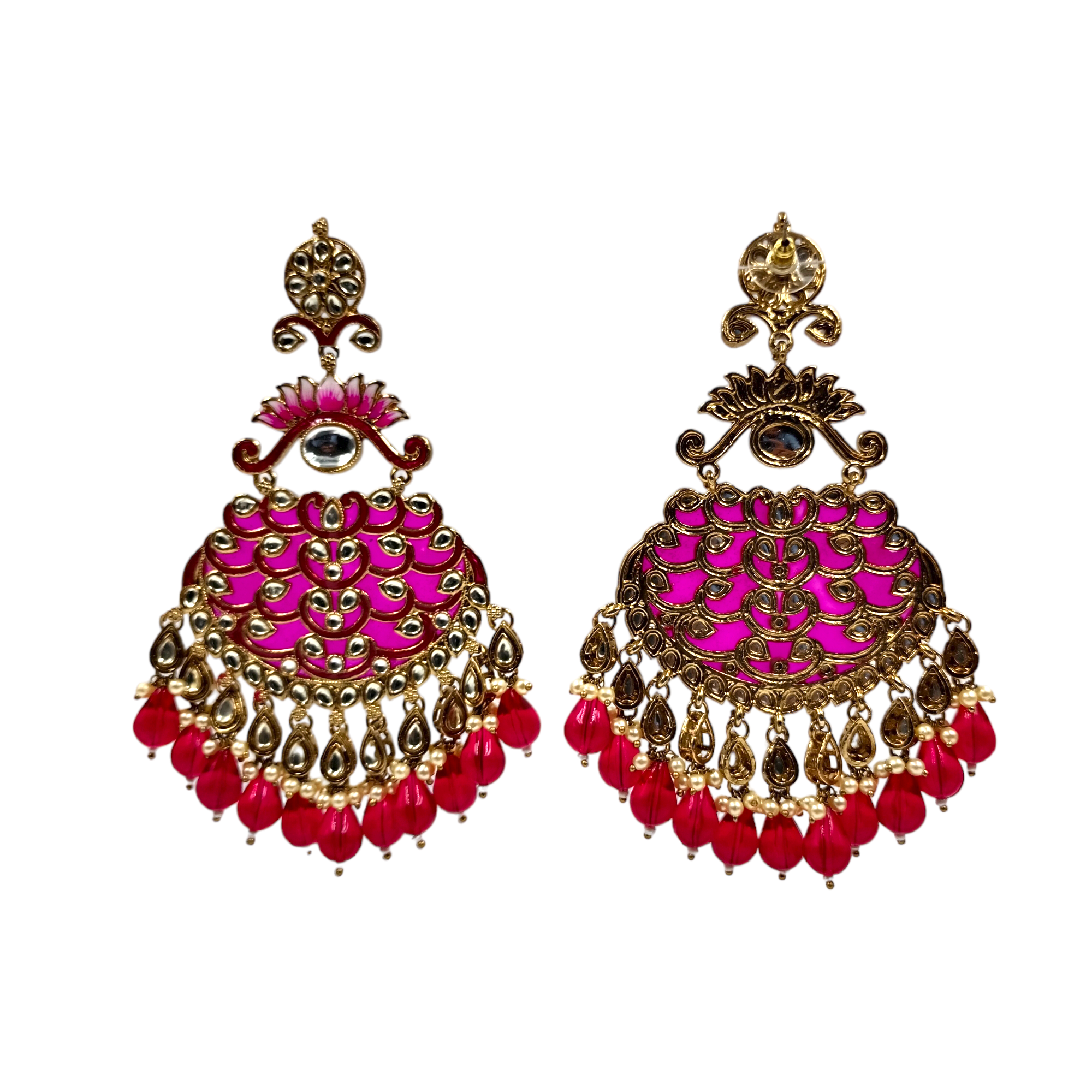 Pink And White Enamel Chandbali Earrings - Jaipur Jewels