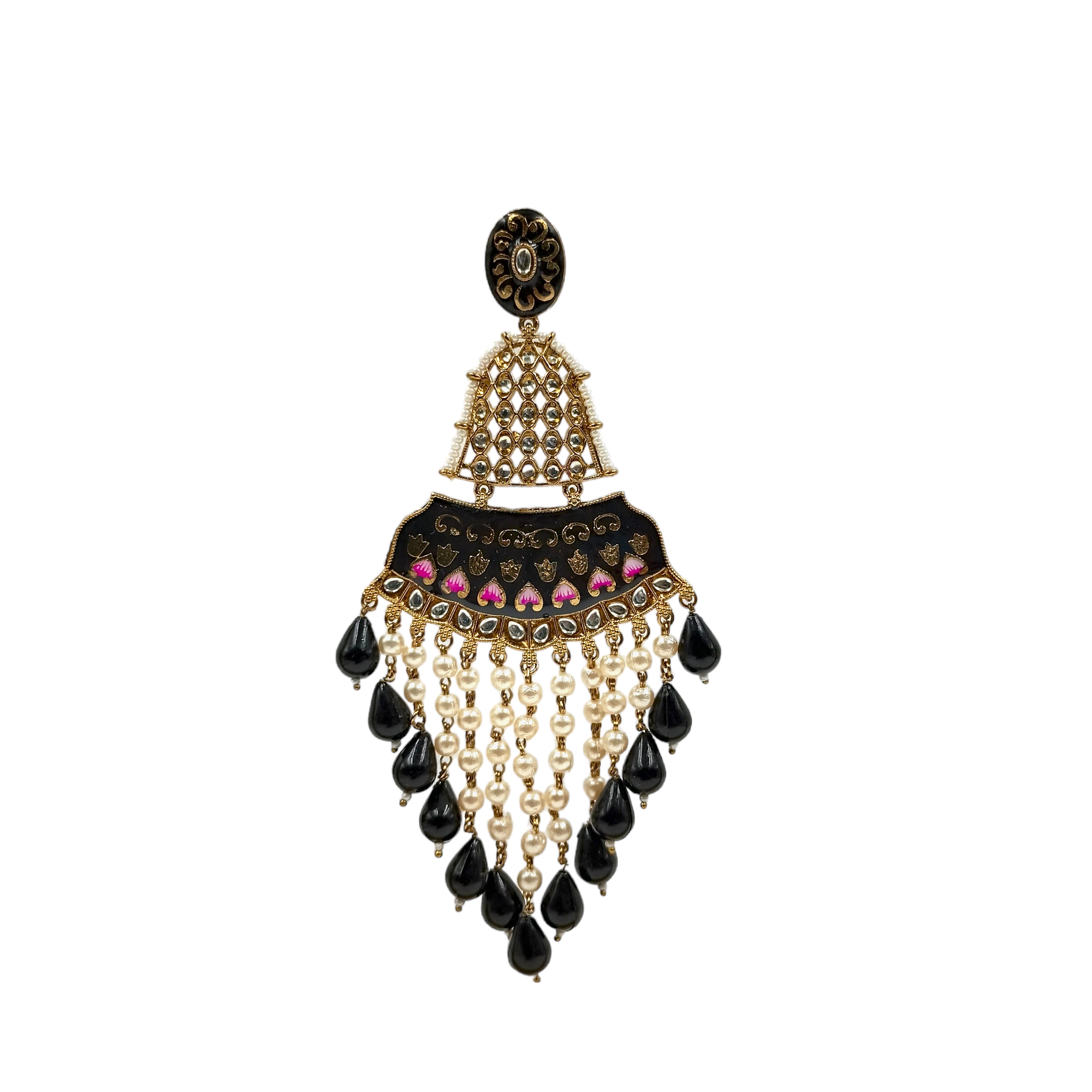 Black Beads Jadau Gold Polished Traditional Punjabi Jhumki Earrings set  J0361 - muteyaar.com